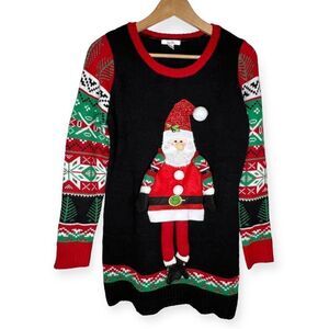 Ugly Cute Funny Santa Claus Christmas Sweater Texture Sparkle Jingle Bells Small